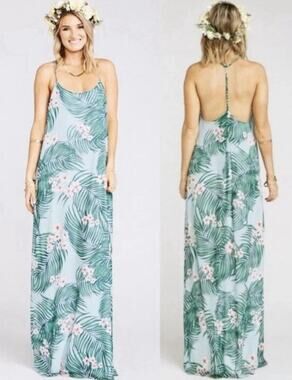Show Me Your Mumu Tropical Palm Print Halter Maxi Dress Floral Size S Hawaiian